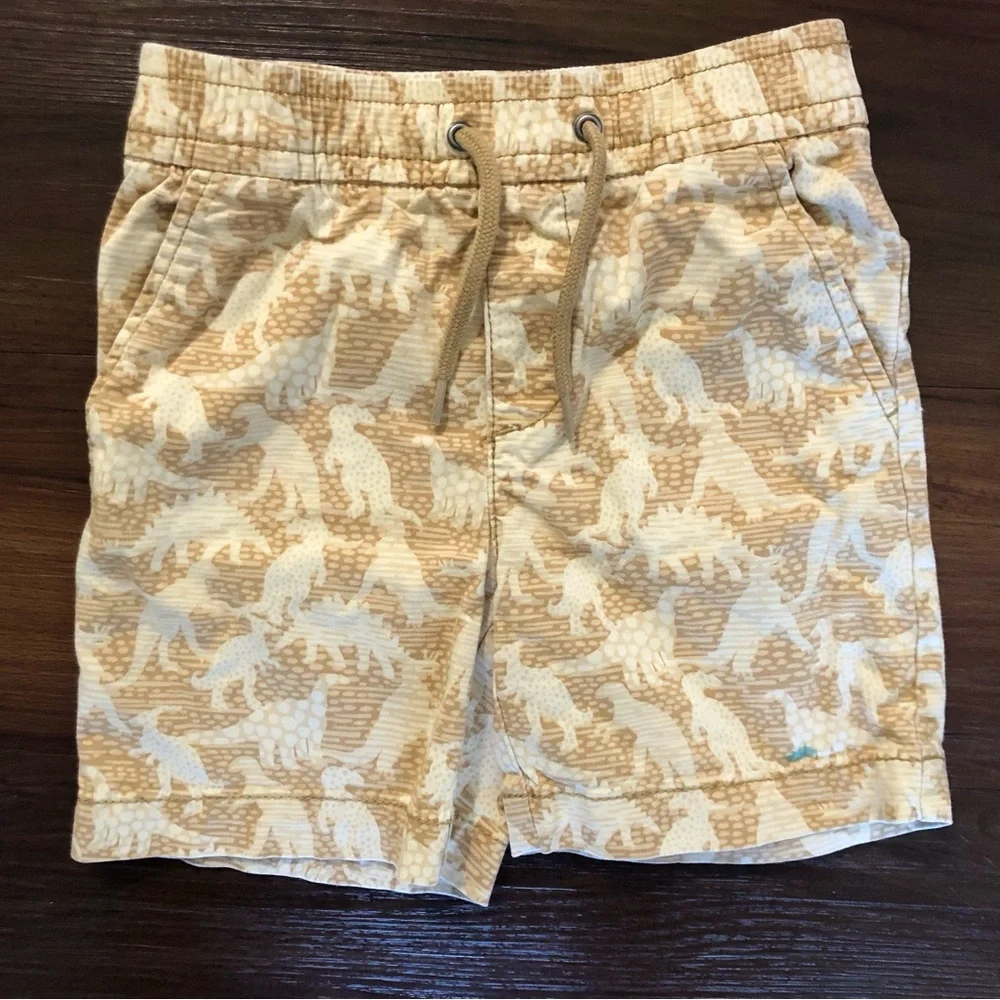 GAP Kid’s Tan & White Dinosaur Print Drawstring Shorts Size 5T